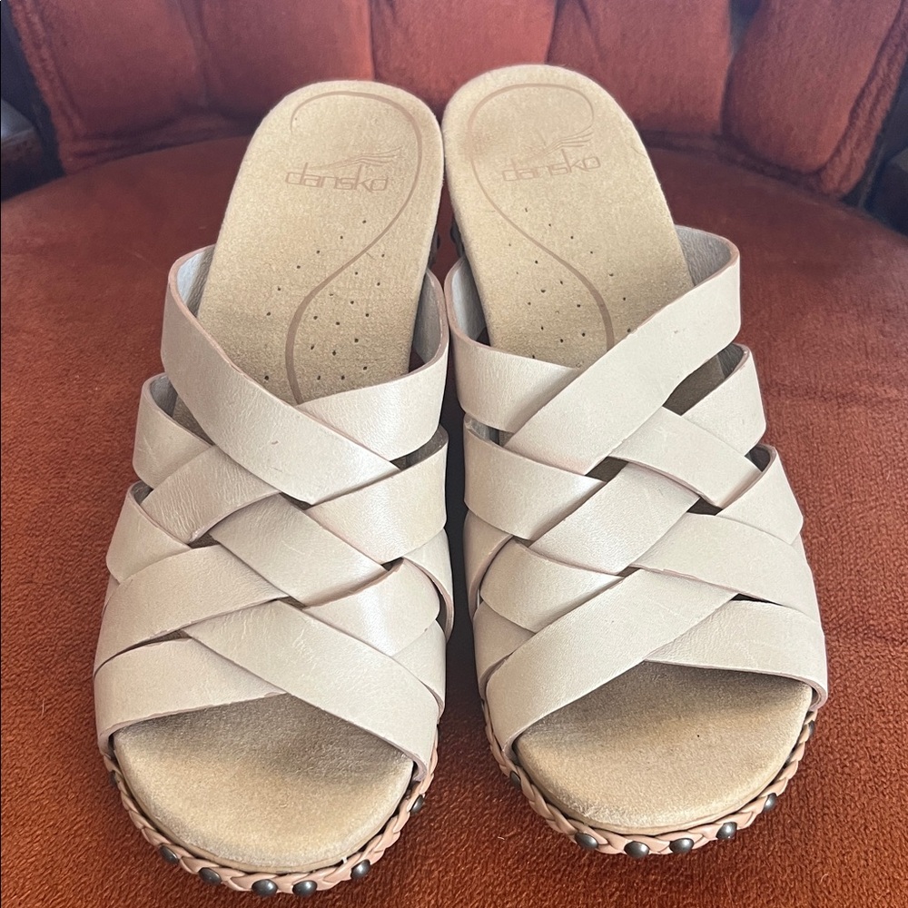 Dansko Beige Woven Leather Mules - Picture 2 of 5